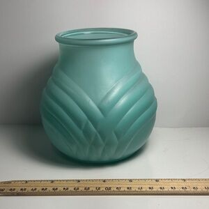 Vintage FTDA frosted glass Elegant Aqua vase collector made in USA!